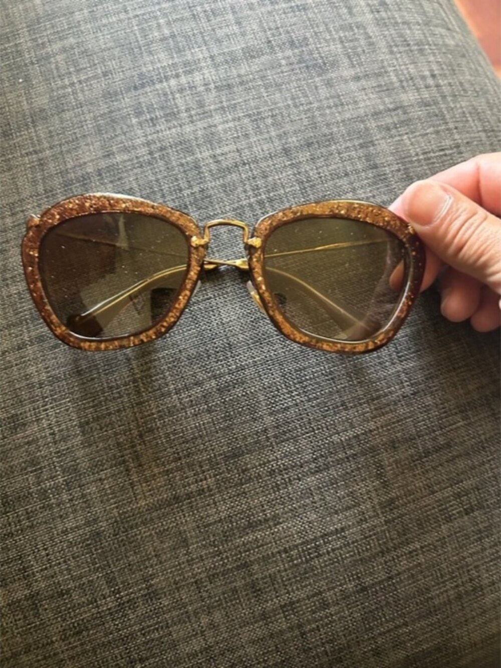 Miu Miu Golden Brown Velvet Sunglasses Case and sunglasses